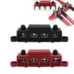 Gigicloud 4 Stud Power Distribution Block, Bus Bar Power Distribution Block Studs Screw Terminal Block High-Current Wiring Stud with Removable Covers for Car RV Truck Marine Boat