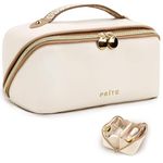 Prite Large Capacity Makeup Bag Portable Travel Cosmetic Bag Waterproof Toiletry Case with Clear Divider and Handle (Beige L)
