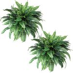 Artificial Ferns Outdoors Artificial Boston Fern Bush 88 Long Silk Branch Faux Fern Bush Large Fake Ferns Flowers Shrubs for House Office Garden Indoor Decor Arrangement, 29.5 Inch (2 Pcs)