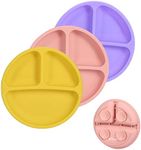 Cibeat Toddler Plates 3 Pack, 100% Silicone Suction Plates for Babies and Toddlers, Microwave and Dishwasher Safe, BPA Free, Divided Design, Pink & Yellow & Purple