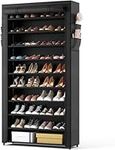 ROJASOP 10 Tier Shoe Rack with Covers,Large Capacity Stackable Tall Shoe Shelf Storage to 50-55 Pairs Shoes and Boots Sturdy Vertical Shoe Rack Organizer for Closet Entryway Garage Bedroom