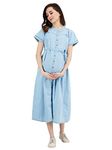 MoonNap Women's Denim Maternity Breastfeeding Gown Dress with Feeding Pocket Maxi Night Gown for Pregnant Women (XX-Large, Light)