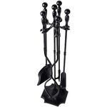 AMAGABELI GARDEN & HOME 5 Pieces Fireside Companion Set Black Wrought Iron Fireplace Tools Sets Wood Burner Accessories Indoor Fire Pit Stand Tongs Shovel Brush Chimney Poker