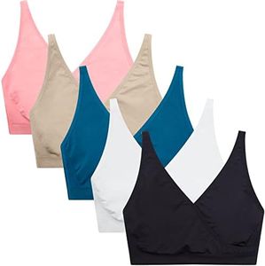 Suekaphin 5pack Nursing Bra Maternity Bra Breastfeeding Sleeping/Sleep Bra Pregnancy Women's Seamless Bralette Wirefree, Black/Nude/White/Pink/Huntgreen, Medium