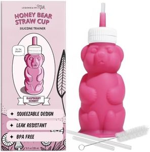 Legendairy Milk Honey Bear Straw Cup Silicone for Babies (Pink), 8 oz. Dishwasher Safe, Food Grade Silicone, Honeybear Sippy Cup for Ages 4+ Months