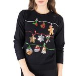 NOROZE Women's Christmas Tops Sweatshirts Sequin Jingle Bells HoHoHo Pug Mrs Claus Xmas Jumper (14, Black)