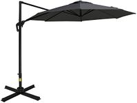 Outsunny 10ft Offset Patio Umbrella with Base, Hanging Aluminum and Steel Cantilever Umbrella with 360° Rotation, Easy Tilt, 8 Ribs, Crank, Cross Base for Poolside, Garden, Gray