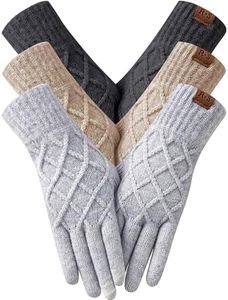 REACH STAR 2 Pairs Winter Gloves for Women Touch Screen Thermal Knit Lining Warm Gloves for Cold Weather (Black+Light Gray+Khaki)