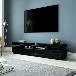 TV Cabinet Bench Stand Television TV Unit 1 Drawer & 2 Doors High Gloss Front Black 200cm