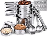 Measuring Cups, U-Taste Measuring Cups and Spoons Set of 15 in 18/8 Stainless Steel : 7 Measuring Cups and 7 Measuring Spoons with 2 D-Rings and 1 Professional Magnetic Measurement Conversion Chart