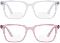 Yogo Vision 2 Pack Bifocal Reading Glasses Readers for Men Women Anti Glare Lightweight Eyeglasses, Transparent Clear/ Transparent Pink, 50-19-144