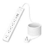 TROND 15ft Surge Protector Power Bar with 2 USB C, Flat Plug Extension Cord Indoor, 5 Outlet Splitters 3 USB Chargers, Wall Mount Travel Power Strip, Dorm Room Essentials, Office Desk Accessories