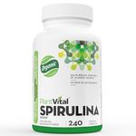 Plantvital Organic Spirulina Tablets (240 Tablets) 1000mg Per Tablet - Mega Source of Chlorophyll, Protein. Vitamins/Minerals, Antioxidant Rich Superfood. Vegan, Non-GMO, Gluten, Soy, Dairy Free! Made in Canada