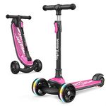 besrey Kick Scooters for Kids Ages 3-8, 4 Wheel Scooter for Kids with Adjustable Height, Folding Kids Scooter with LED Light Wheels Rear Brak Extra Wide Deck Outdoor Activities for Boys/Girls