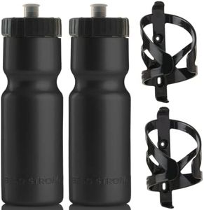 50 Strong Bike Water Bottle Holder and Bottle Combo | 2-Pack Bike Water Bottles & Water Bottle Cage | 22 oz Sports Squeeze Water Bottle with Pull Top Cap | Easy to Install Bike Cage | Made in USA