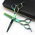 Left Handed Professional Barber Scissors Thinning Shear Stylish Cutting Upscale 6.0 Inch Hair Salon Shears Set Haircut Hairdressing 6CR Steel Kit Men,Women, Kids (Green)