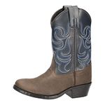 Smoky Mountain Boots | Monterey Series | Youth Western Boot | Western Toe | Durable Man-Made Material | PVC Sole & Walking Heel | Man-Made Lining & Upper, Brown/Navy, 6 Toddler