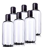 8oz Plastic Clear Bottles (6 Pack) BPA-Free Squeeze Containers with Disc Cap, Labels Included