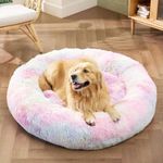 ZEXSAZONE Round Donut Pet Bed for Cats and Puppies Dogs, Cozy and Plush, Raised Bedside Support, Both Sides Use Like 2 in One, Washable, Sizes for Small, Medium, and Large Pets. (Medium, Rainbow)