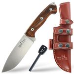 JEO-TEC Nº31 Full Tang Knife for Outdoor Survival Hunting Bushcraft Fishing Camping - Stainless Steel Mova-58 - Genuine Leather Sheath - Handmade in Spain