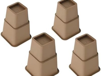 HomeRoots 3", 5" or 8" Brown, Adjustable Bed Furniture Legs, Heavy Duty Plastic - Bed Risers Set of 4