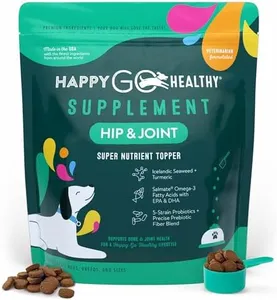 Happy Go Healthy Hip & Joint Supplements for Dogs | Probiotic & Prebiotic Benefits with Wild Salmon Omega 3s to Help Your Dog Reach New Heights | All Breeds and Sizes | 120 Count