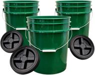 House Naturals 5 Gallon Buckets pails with Screw on Airtight Black Lids - Food Grade - BPA Free -(Pack of 3) Made in USA