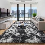 PAGISOFE Black White Grey Rugs for Living Room 5x8, Shag Fuzzy Fluffy Washable Rugs for Kids Room Playroom Classroom Dorm Shaggy Soft Carpet for Home Decor Aesthetic Plush Bedside Rug Modern Cool Rug