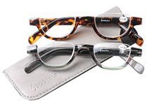 SOOLALA Ladies Half Moon Reading Glasses Striped Flat Top Readers Semi Rimless Eyeglasses, GrayLeo, +4.0