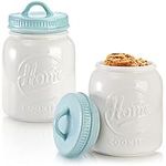 Tebery 2 Pack Vintage Ceramic Cookies Jars with Airtight Aqua Lid, Home Design Large Kitchen Organization Storage Canister Seal Canister for Food Storage, Store Cookies, Biscuits, Dessert etc