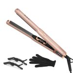 1/2 Inch Small Mini Flat Iron Short Hair 4D 360°Swivel Hair Straightener LCD Display Adjustable TemperatureTourmaline Titanium for Smooth Silky and Healthy Hairstyle Dual Voltage Auto Shut Off (0.5 Inch, Rose)