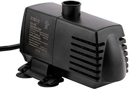 EcoPlus Eco 396 Water Pump Fixed Flow Submersible Or Inline For Aquariums, Ponds, Fountains & Hydroponics - UL Listed, 396 GPH, Black, 1 Count (Pack of 1)