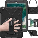 BRAECN iPad Air 1 Case (2013 Model) 9.7 Inch, Heavy Duty Case with 360 Degree Rotating Stand and Hand Strap, Shoulder Strap, Heavy Duty Case for iPad Air 2013, Black