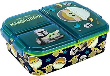 Zawadi Global Star Wars Mandalorian Kids Childrens Multi Compartment Rectangular School Travel Lunch Food Box Sandwich Bento Container, BPA Free