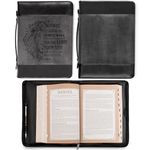 Christian Art Gifts Men's Classic Bible Cover Be Strong and Courageous Lion Joshua 1:9, Gray/Black Faux Leather, XL