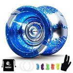 MAGICYOYO N11 Professional Yoyo Unresponsive Yo-yo for Intermediate Advanced, Alloy Aluminum Yoyo Toy with 5 Yoyo Strings, Bag, Glove (Blue & Silver)