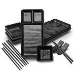 Goliber 16 Piece Japanese Style Sushi Plate Dinnerware Set - Includes 4 Sushi Plates, 4 Sauce Dishes, 4 Pairs of Chopsticks, 4 Chopsticks Holders (Black)