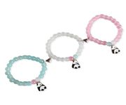 SUPERSOFTNER Magnetic Bracelets 2Pcs Love Heart Matching Panda Beads Bracelet Set Adjustable Bracelets for Men Women Couples Friends Gift Friendship - (Pack of 3)