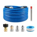 Sooprinse High Pressure Washer Sewer Jetter Kit, Button Nozzle and Rotating Sewer Jetting Nozzle,Daily Tool for Pressure Washer Sewer Washer Kit, 50FT Drain Cleaning Hose, 4000 PSI