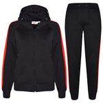 A2Z 4 Kids Girls Boys Tracksuit Plain Contrast Fleece Hooded Hoodie Bottom - T.S 102 Black & Red 9-10