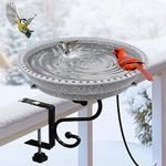 Hpycohome Heated Bird Bath, 75W Thermostatically Controlled Adjustable 3.7 Inches Clamp All Seasons Available Heated Bird Bath for Deck Railing for Outdoor Garden Yard Patio Decoration, Spotted Grey