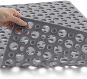 DEXI Shower Bathtub Mat Non Slip 43 x 75 cm, Soft Bath Floor Mats for Tub with Suction Cups and Drain Holes, Machine Washable, Bathroom Accessories, Grey