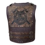 Brown Double Axe Armor, Wolf Head Axe Shield Armor, Viking Leather Armor, Warrior Costume Chest Armor, Celtic Knot Embossed Leather Armor, Retro Knight PU Leather Armor for Men