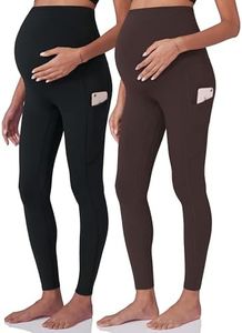 POSHDIVAH 2Pcs Women's Maternity Workout Leggings Over The Belly Pregnancy Yoga Pants with Pockets Soft Active Wear Work Pants Black Dark Brown X-Large
