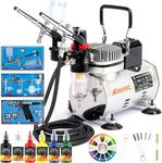 XDOVET Airbrush with Cooling Dual-Fan Air Storage Tank Compressor System Kit Professional Airbrushing Paint System with 1/5 HP Air Compressor and 3 Airbrush Kits - 6 Colors Acrylic Paint Artist Set