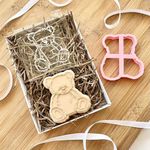 LissieLou Fluffy Sitting Teddy Bear Cookie Cutter and Embosser Baby Shower - Light Pink/Clear
