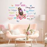 PLIGREAT Girls Inspirational Quotes Wall Sticker, Peel and Stick Wall Decals, Removable Vinyl Butterfly Flowers Wall Sticker for Nursery Bedroom Living Room Wall Decoration Home Indoor Wall Art Decor