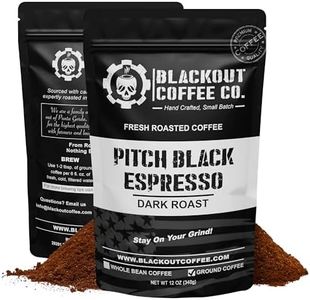 Blackout Coffee Pitch Black Espresso Extra Dark Roast - European-Style, Aromatic, Small Batch Freshly Roasted in the USA - 12 oz Bag (Medium Ground)