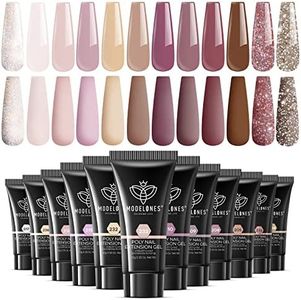 modelones Poly Extension Gel Kit for Nail, 12 Colors Pink Glitter Nude Tones Poly Nail Gel Set French Manicure DIY Design Nail Art Home Salon Gifts
