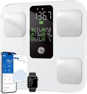 GE Scale for Body Weight: Body Fat, BMI, Muscle Mass, Smart Bathroom Scales with 14 Body Composition Metrics with Large Display, Accurate Bluetooth Weighing Machine with Fitness App, 400 lbs, White